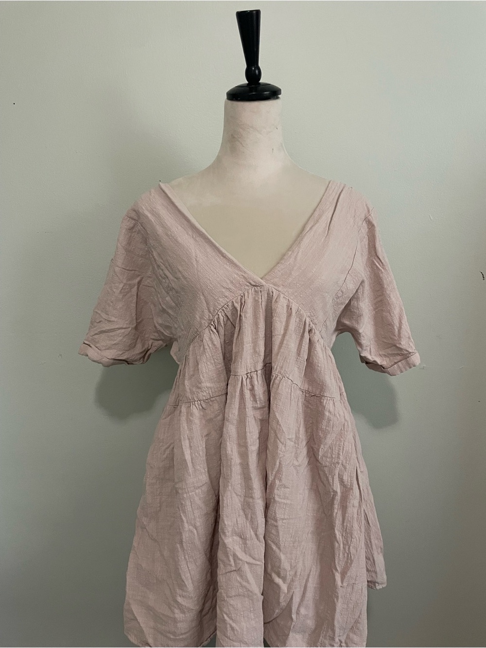 Mustard Seed Soft Beige V-Neck Mini Dress
